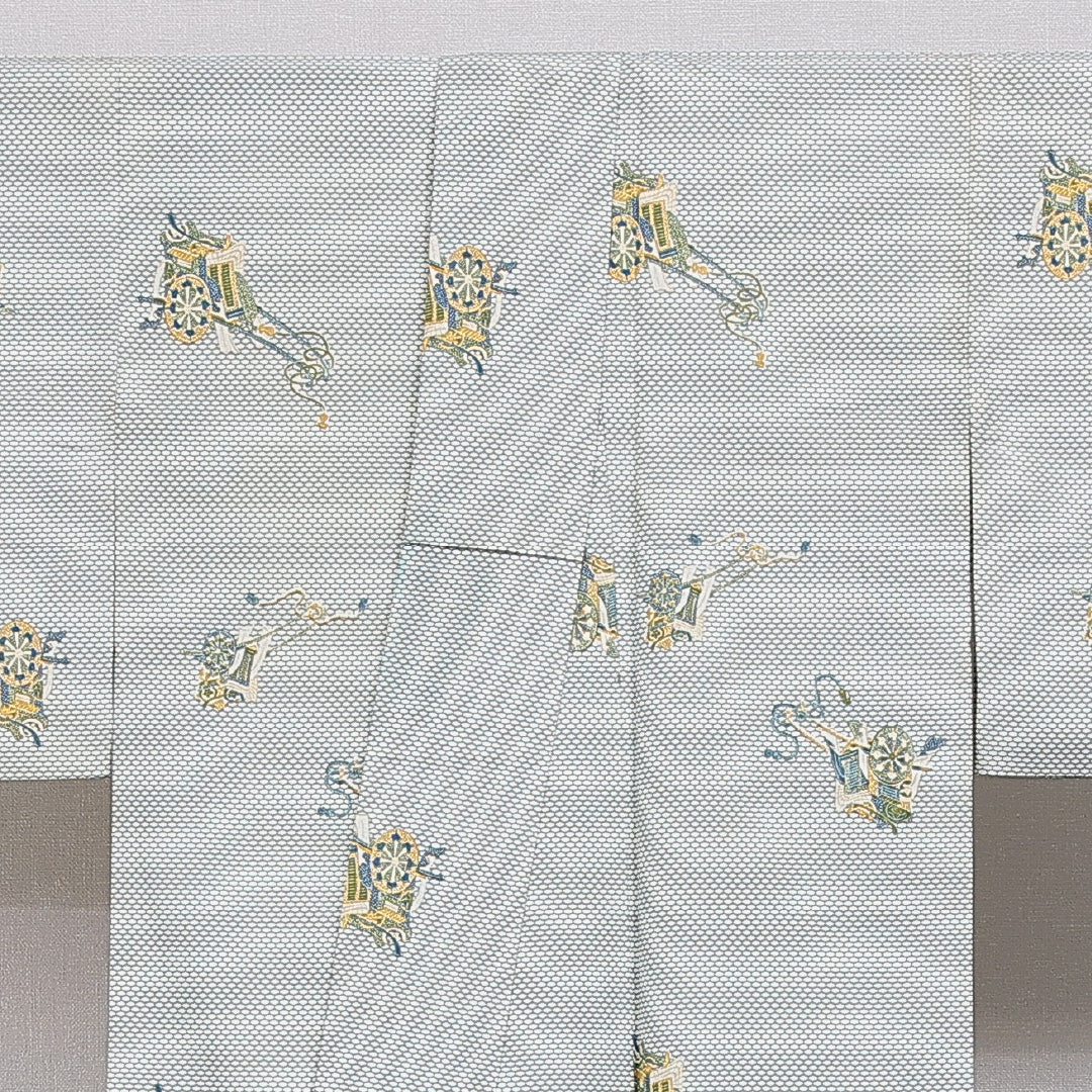 小紋 洗える着物 袷 身丈155cm 裄丈62cm ポリエステル Cランク Mサイズ 広衿 インフォーマル 御所車 亀甲 クリーム系 1215-16091