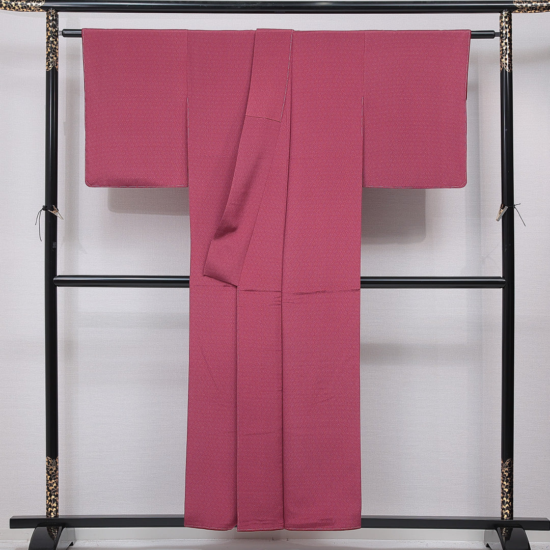 小紋 袷 身丈153cm 裄丈62cm 正絹 Sランク インフォーマル 広衿 Sサイズ 亀甲 赤系 RP 1221-15732