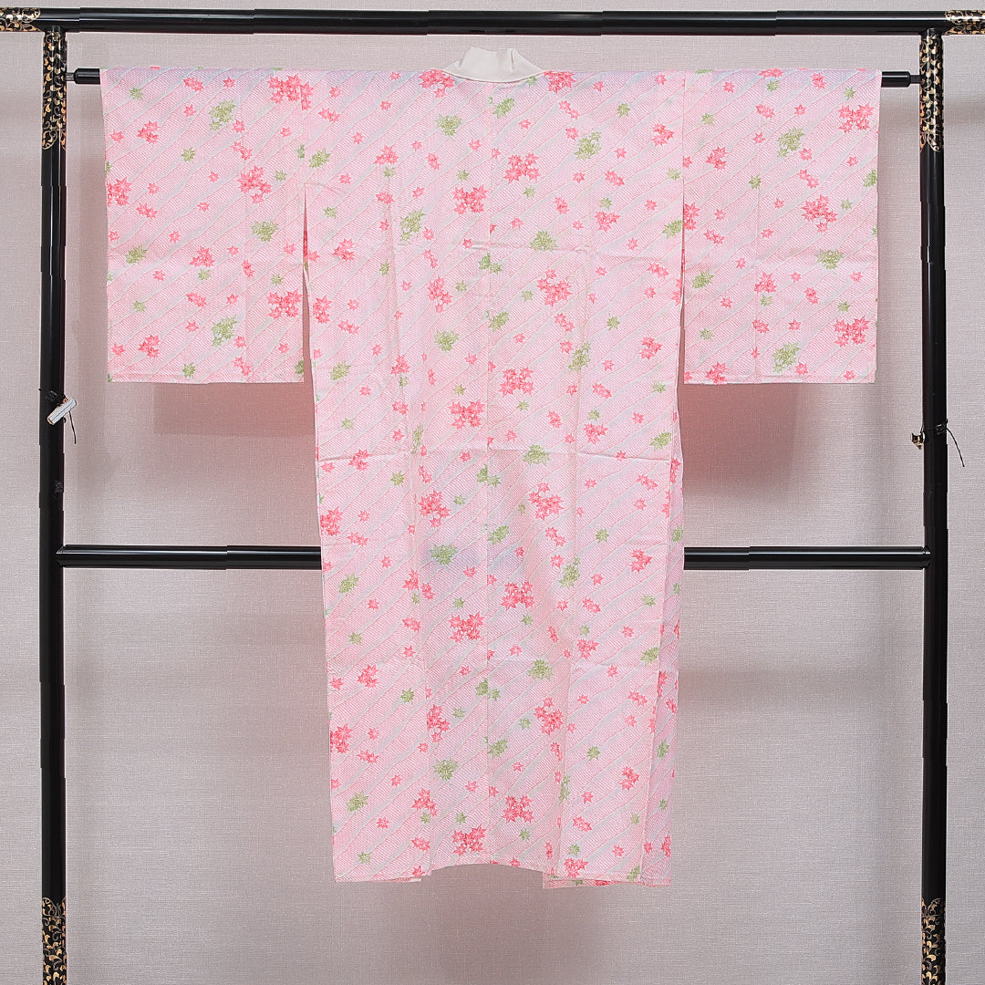 洗える着物 木綿の長襦袢 単衣 身丈126cm 裄丈61cm 木綿 Aランク Mサイズ 紅葉 ピンク系 HP 1239-16505
