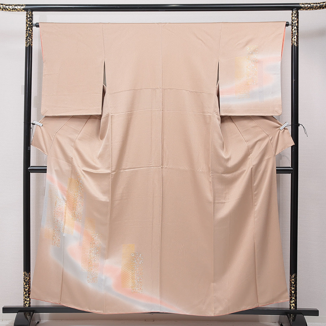 付下げ 袷 身丈157cm 裄丈64cm 正絹 Bランク インフォーマル 広衿 Mサイズ 花柄 吉祥文様 茶系 RP 1218-15893