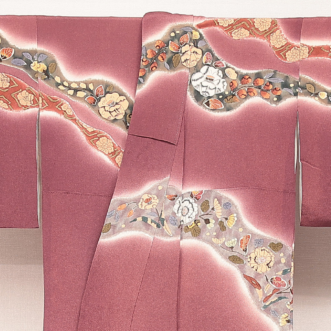 付下げ 袷 身丈165cm 裄丈66cm 正絹 Sランク XLサイズ 広衿 インフォーマル 花柄 ぼかし染 紫系 1261-16880