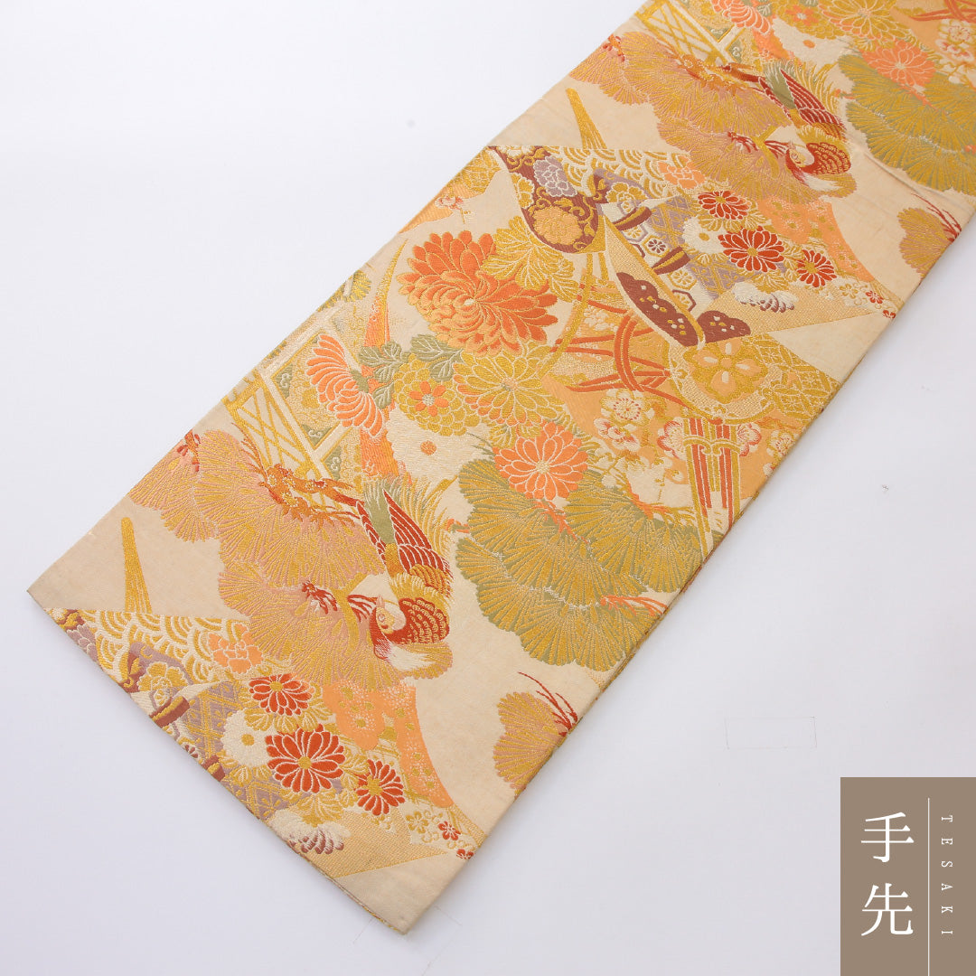 アンティーク 丸帯 帯丈408cm 全通 Cランク 正絹 金系 1223-02200