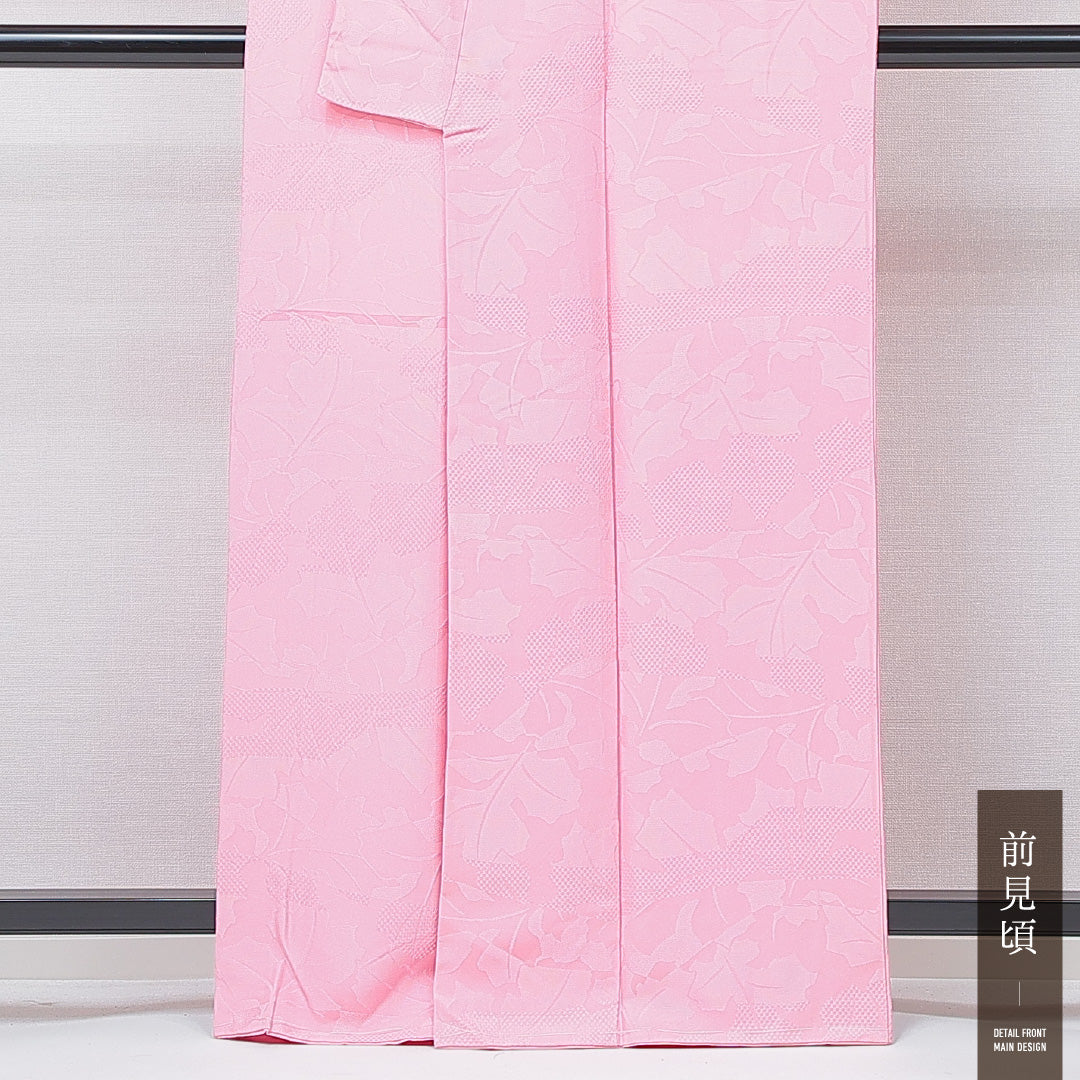 色無地 袷 身丈163cm 裄丈65cm 正絹 Aランク Lサイズ 広衿 インフォーマル 紋意匠 市松 無地 ピンク系 1214-15115