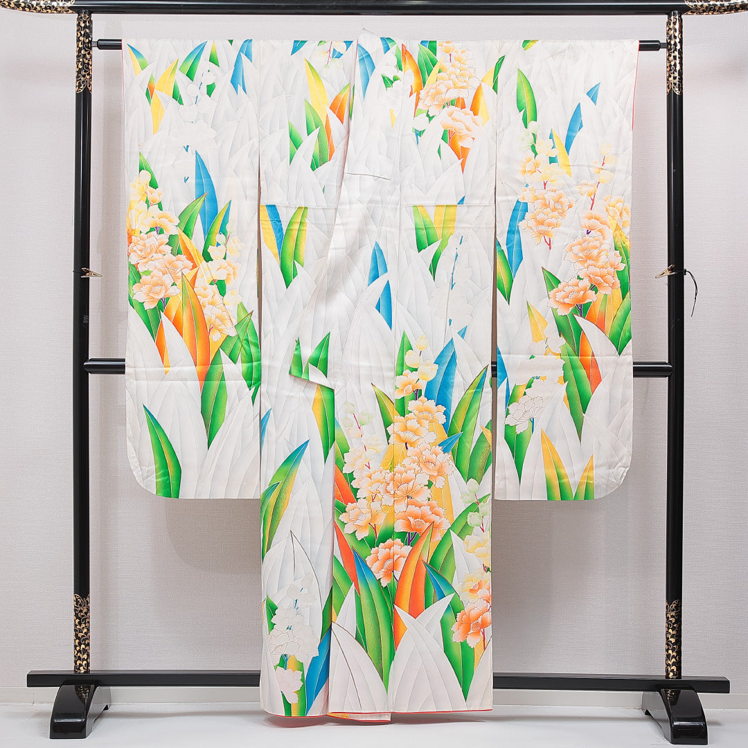 振袖 袷 身丈158cm 裄丈63cm フォーマル Cランク Mサイズ 正絹 広衿 牡丹 1213-F0757