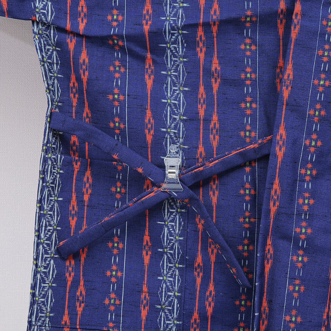 ウールの道中着(紬) 洗える着物 単衣 身丈75cm 裄丈65cm ウール Sランク Mサイズ カジュアル 創作柄 青系 1264-16815