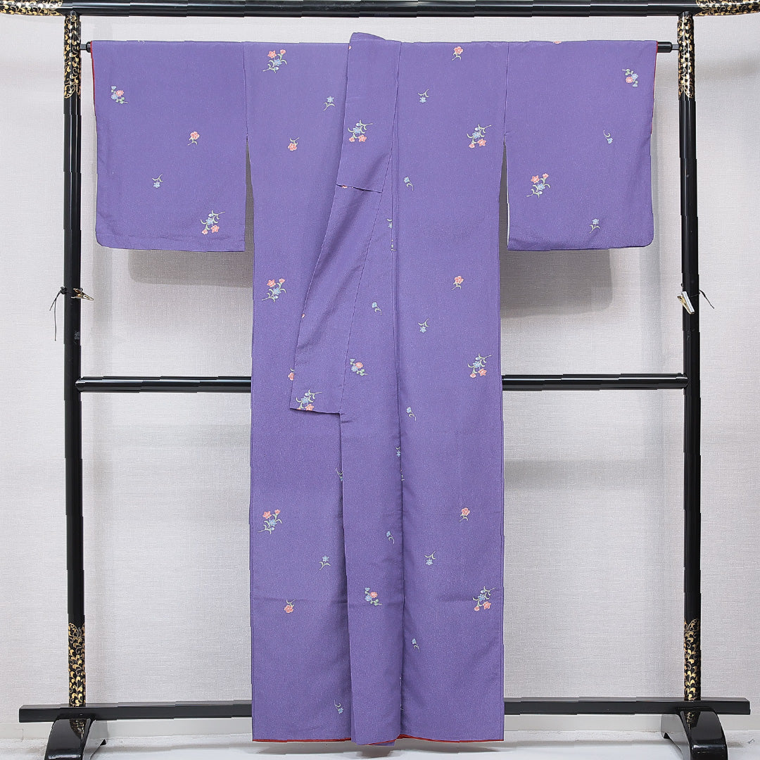 洗える着物 小紋 袷 身丈159cm 裄丈67cm ポリエステル Sランク インフォーマル 広衿 Mサイズ 桔梗 紫系 RP 1221-15716