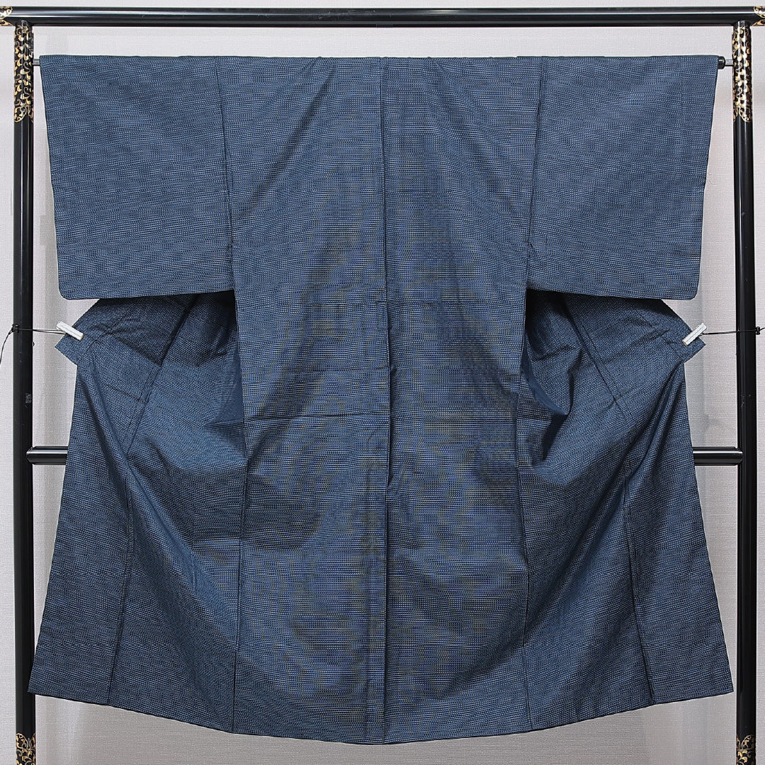 男着物 袷 身丈138cm 裄丈65cm 正絹 Sランク カジュアル 棒衿 Sサイズ 抽象柄 紺系 M4 1224-15761