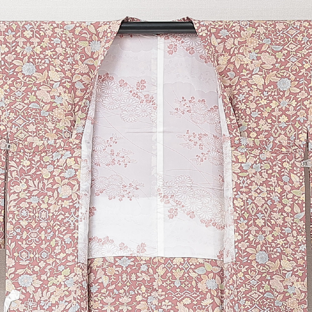 道行コート 袷 身丈94cm 裄丈67cm 正絹 Sランク セミフォーマル Mサイズ ポケットあり 花柄 紫系 RP 1237-15274