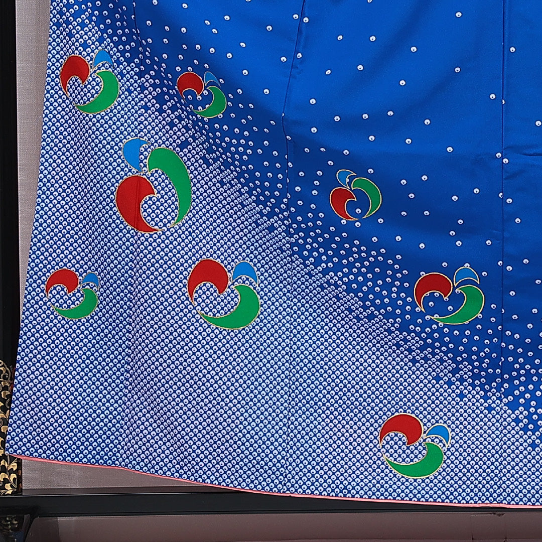 付下げ 洗える着物 胴抜き 身丈160cm 裄丈66cm ポリエステル Aランク Lサイズ バチ衿 インフォーマル 鹿の子 創作柄 青系 1261-16356