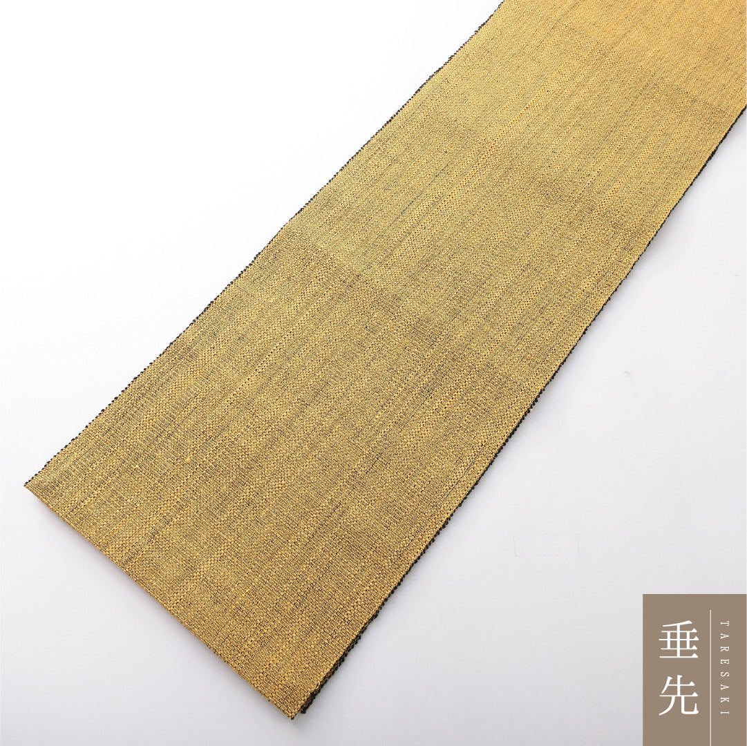 八寸名古屋帯(紬) 帯丈480cm カジュアル 開き仕立て 全通 Sランク 正絹 無地 黄系 1224-03735