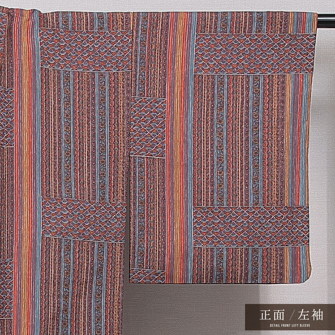 小紋 袷 身丈163cm 裄丈63cm 正絹 Sランク Lサイズ 広衿 インフォーマル 創作柄 多色系 1215-15487