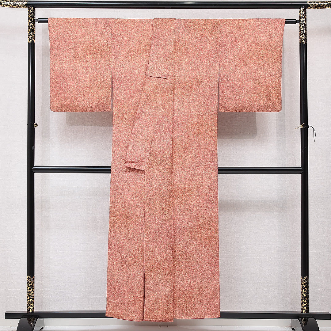 小紋 袷 身丈154cm 裄丈64cm 正絹 Sランク インフォーマル 広衿 Sサイズ 創作柄 ピンク系 RP 1221-15335