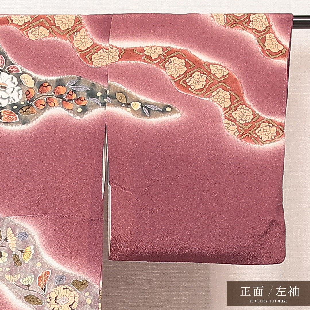 付下げ 袷 身丈165cm 裄丈66cm 正絹 Sランク XLサイズ 広衿 インフォーマル 花柄 ぼかし染 紫系 1261-16880