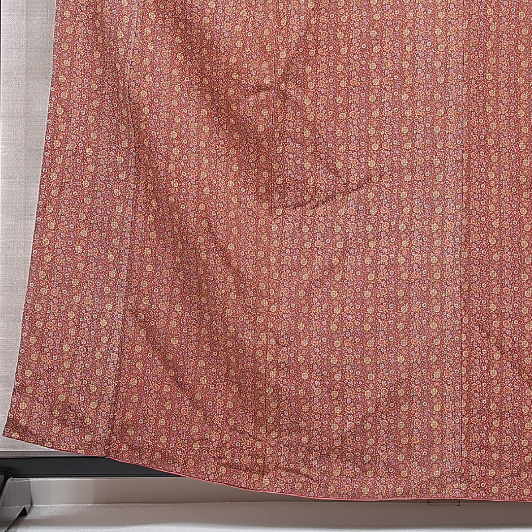 小紋 袷 身丈159cm 裄丈63cm 正絹 Aランク インフォーマル 広衿 Mサイズ 唐草 菊 茶系 RP 1221-15334