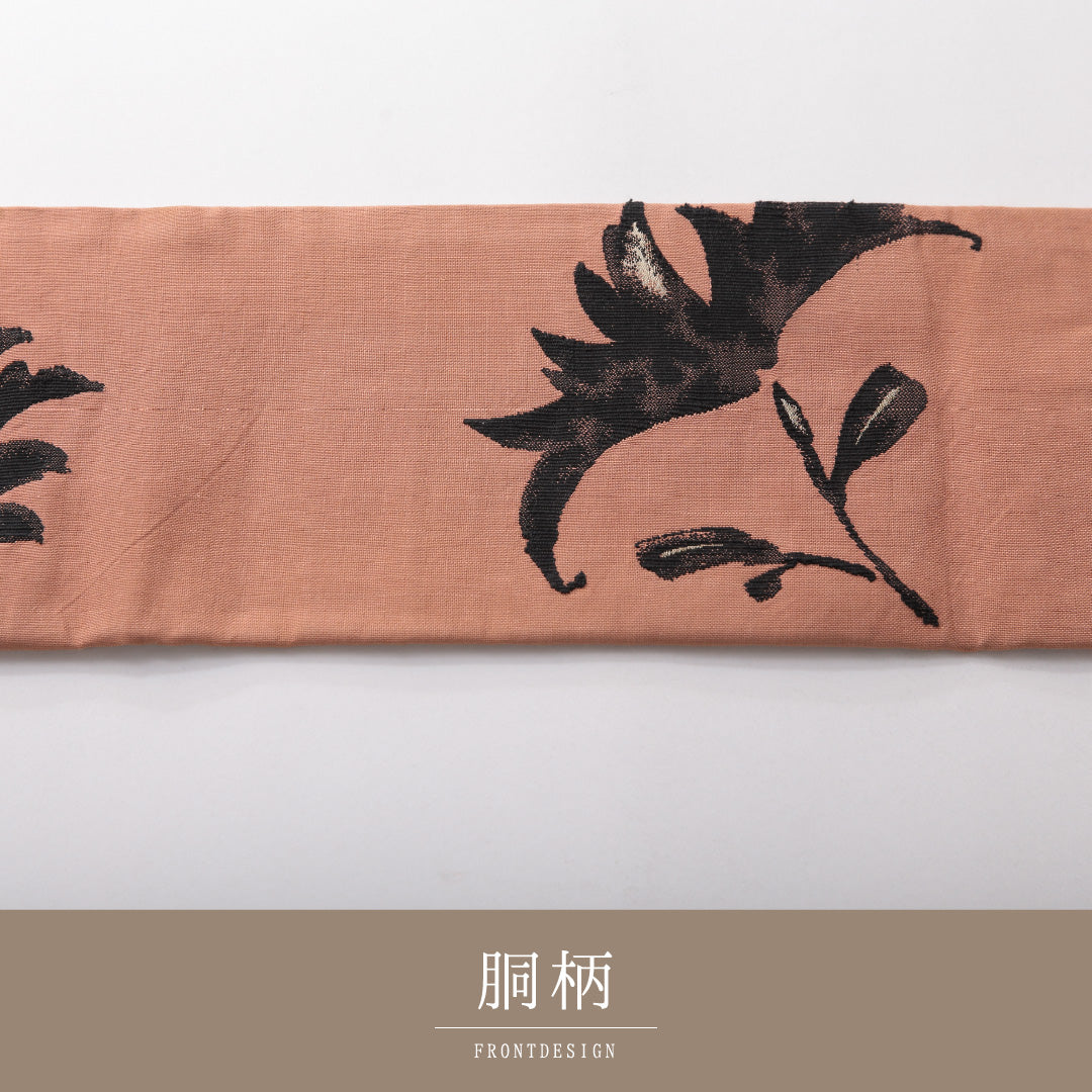 九寸名古屋帯 帯丈340cm カジュアル 名古屋仕立て ポイント柄 Aランク 正絹 綴れ織 花柄 朱系 1224-03816