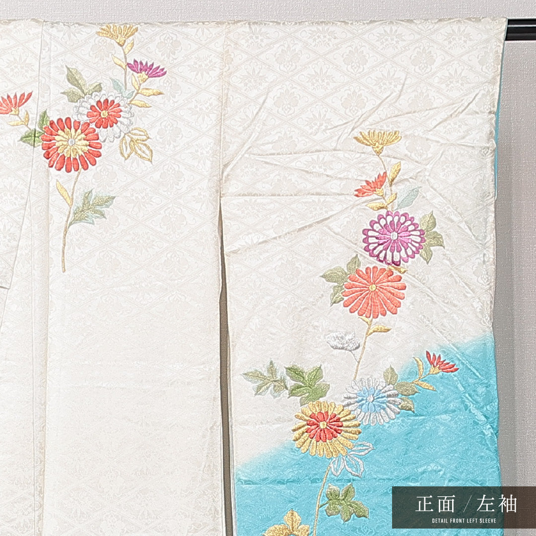 振袖 袷 身丈163cm 裄丈60cm フォーマル Cランク Lサイズ 正絹 広衿 松皮菱 菊 1213-F0672