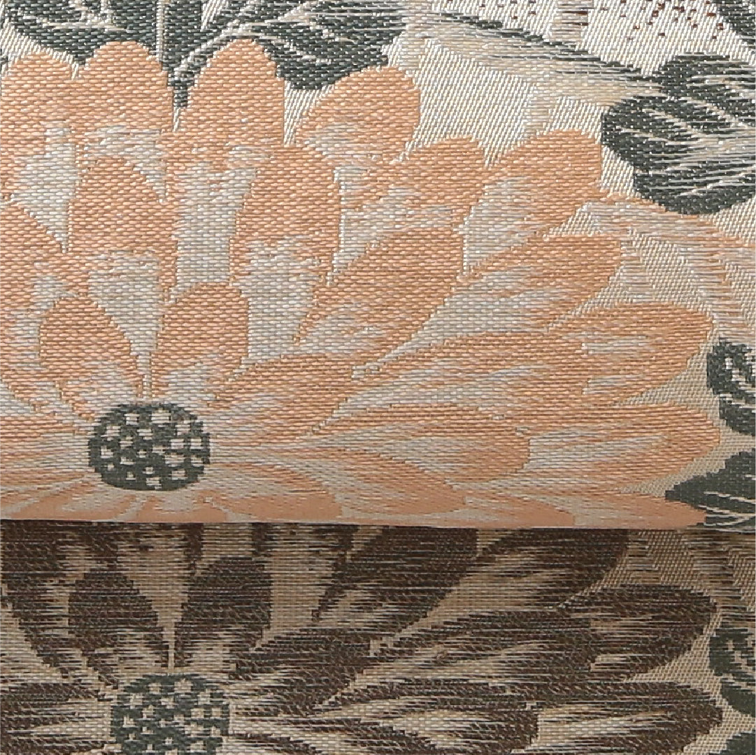 アンティーク 九寸名古屋帯 帯丈392cm 開き仕立て 全通 Aランク 正絹 鶴 菊 クリーム系 1224-03832