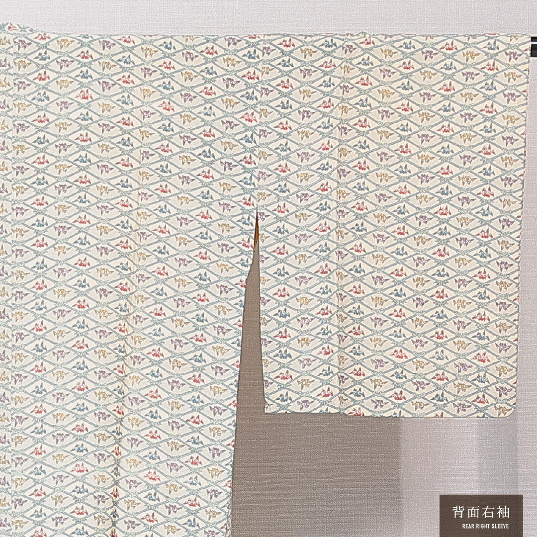 道行コート 袷 身丈91cm 裄丈63cm 正絹 Cランク セミフォーマル Sサイズ 折鶴 クリーム系 LP 1237-16798