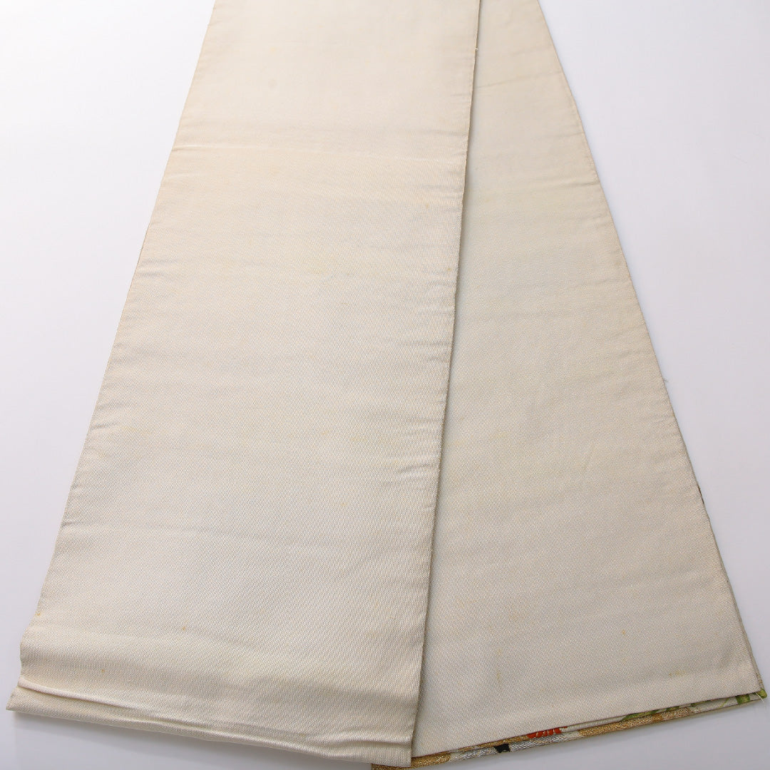 袋帯 帯丈428cm 正絹 六通 フォーマル 蝶 吉祥文様 クリーム系 1243-02049