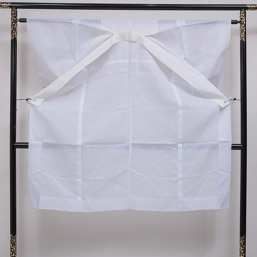 夏物 洗える着物 麻の長襦袢 夏物 身丈129cm 裄丈62cm 麻 Sランク Lサイズ 笹 白系 M4 1239-16586