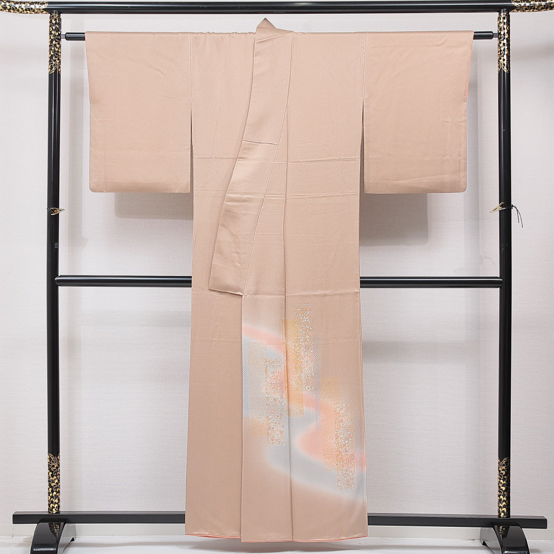 付下げ 袷 身丈157cm 裄丈64cm 正絹 Bランク インフォーマル 広衿 Mサイズ 花柄 吉祥文様 茶系 RP 1218-15893