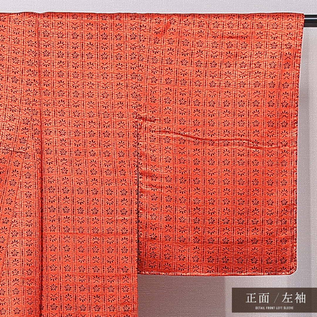 アンティーク 小紋 袷 身丈156cm 裄丈62cm 正絹 Aランク 広衿 Mサイズ 花柄 朱系 RP 1221-16765
