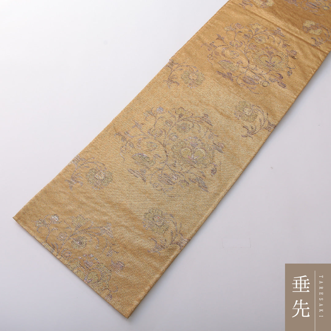 袋帯 帯丈436cm 正絹 六通 セミフォーマル 花鳥文 金系 1243-02012