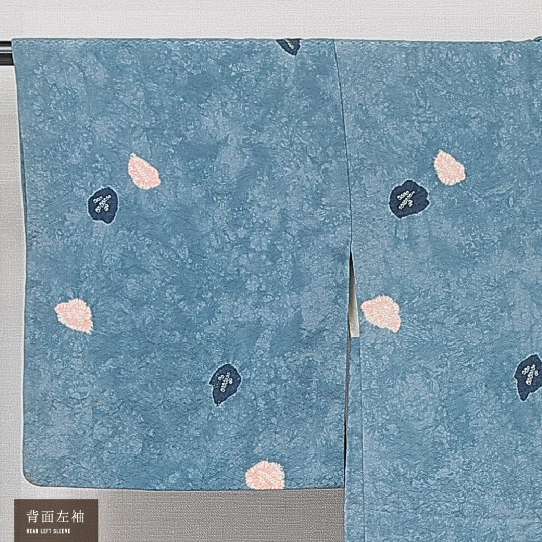 羽織 袷 身丈75cm 裄丈62cm 正絹 Cランク カジュアル Sサイズ 部分絞り 紐あり 創作柄 青系 LP 1232-15255