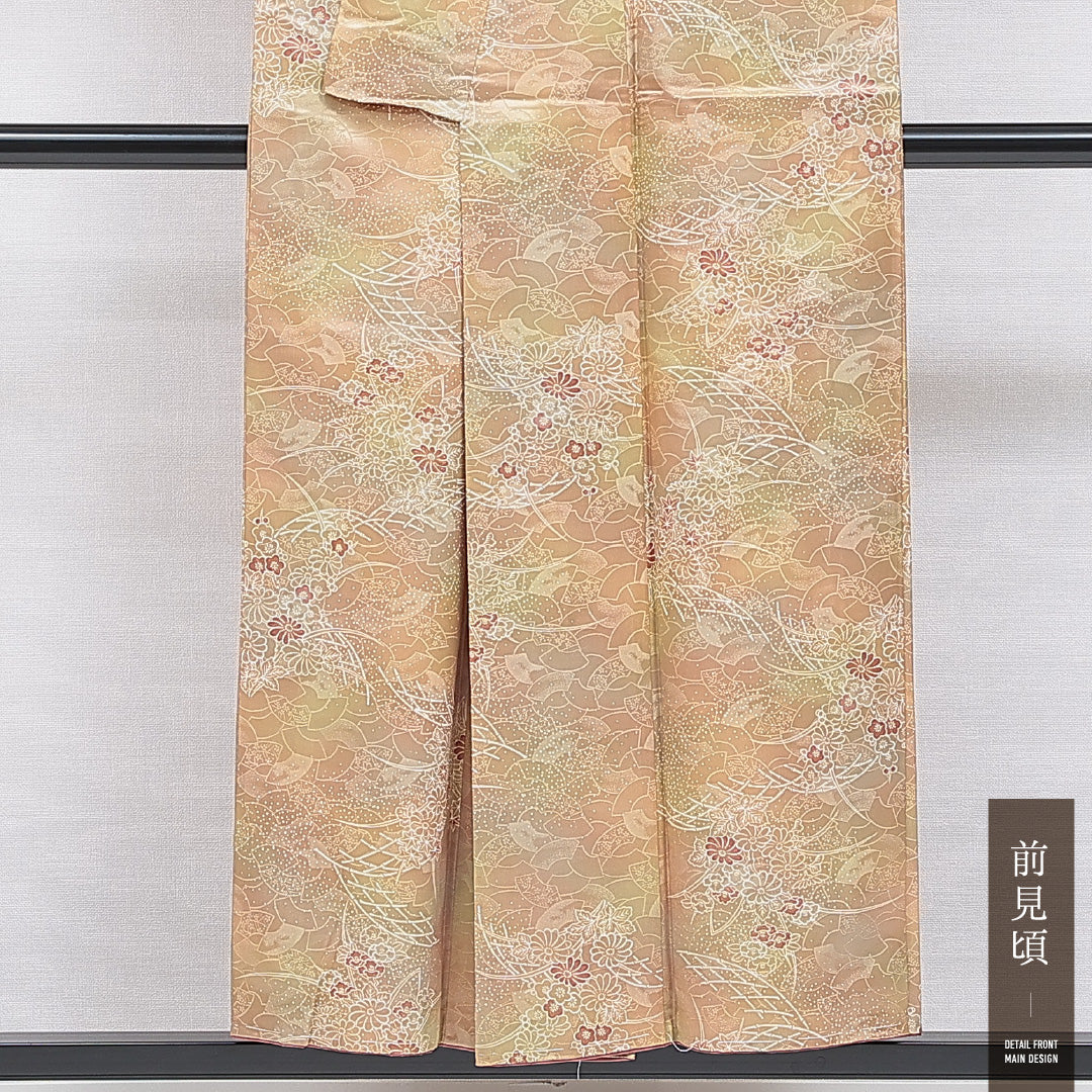 洗える着物 小紋 袷 身丈150cm 裄丈63cm ポリエステル Sランク インフォーマル 広衿 Sサイズ 古典柄 黄系 RP 1221-16363