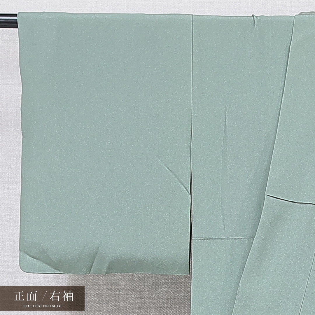 付下げ 袷 身丈153cm 裄丈60cm 正絹 Sランク Sサイズ 広衿 インフォーマル 扇 梅 蘇州刺繍 汕頭刺繡 緑系 1261-15675