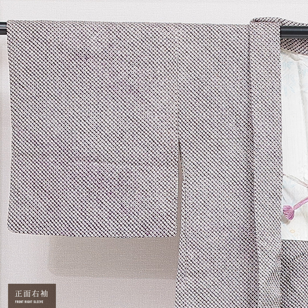 羽織 袷 身丈78cm 裄丈63cm 正絹 Cランク カジュアル Sサイズ 紐あり 鹿の子柄 紫系 LP 1232-16443