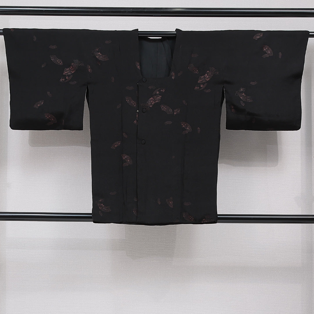 アンティーク 道行コート 袷 身丈81cm 裄丈62cm 正絹 Aランク Sサイズ 扇 黒系 1263-15461