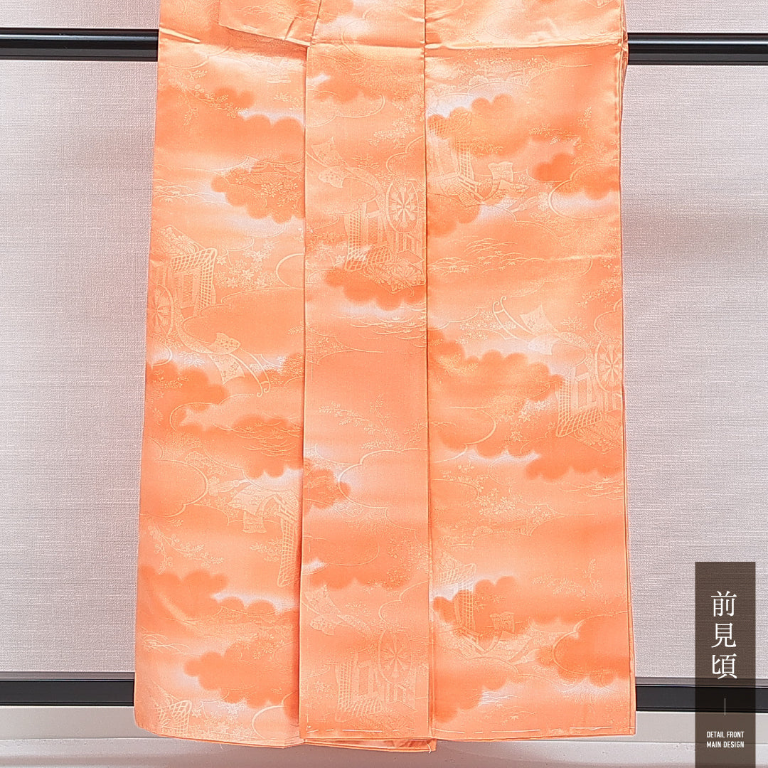 色無地 洗える着物 袷 身丈156cm 裄丈64cm ポリエステル Sランク Mサイズ 広衿 インフォーマル 紋意匠 古典柄 朱系 1214-16024