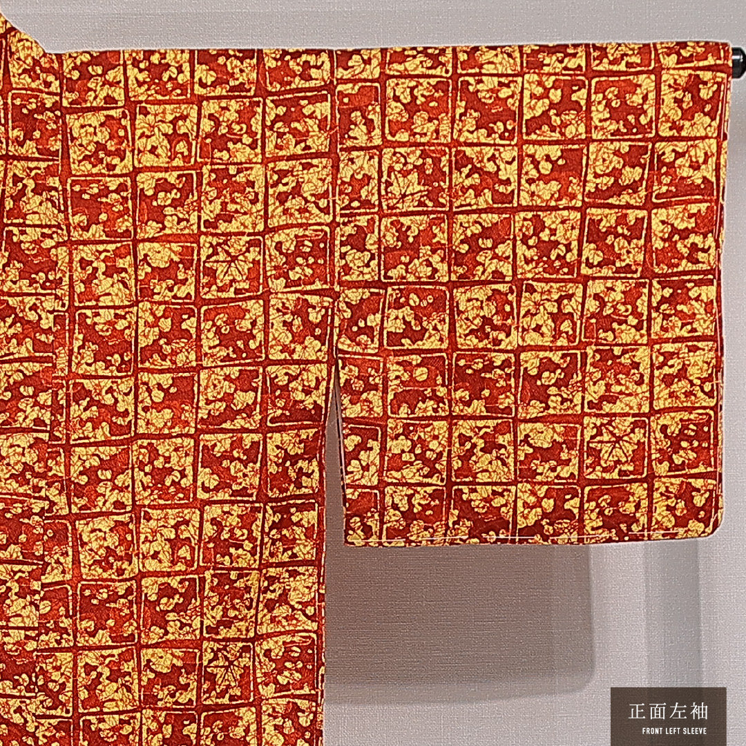洗える着物 道中着 袷 身丈81cm 裄丈65cm ポリエステル Aランク セミフォーマル Mサイズ 格子 クリーム系 HP 1236-15167