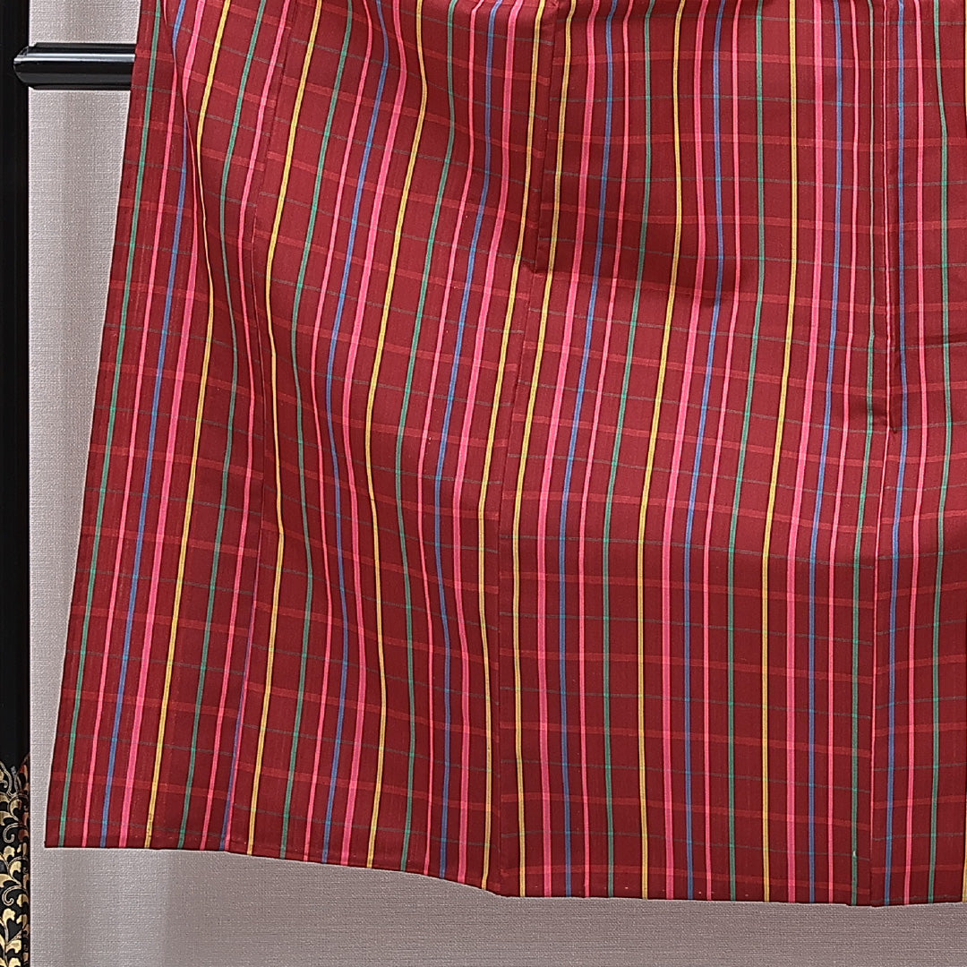 紬 アンサンブル 単衣 身丈153cm 裄丈63cm 正絹 Sランク Sサイズ バチ衿 カジュアル 肩当て 紐あり 縞 赤系 1216-15661