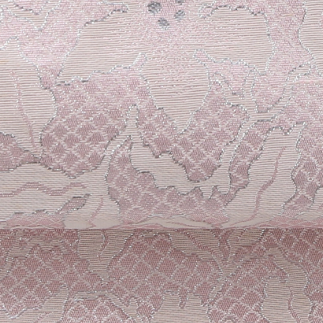 九寸名古屋帯 帯丈343cm インフォーマル 名古屋仕立て 全通 Cランク 正絹 花柄 ピンク系 1224-03992