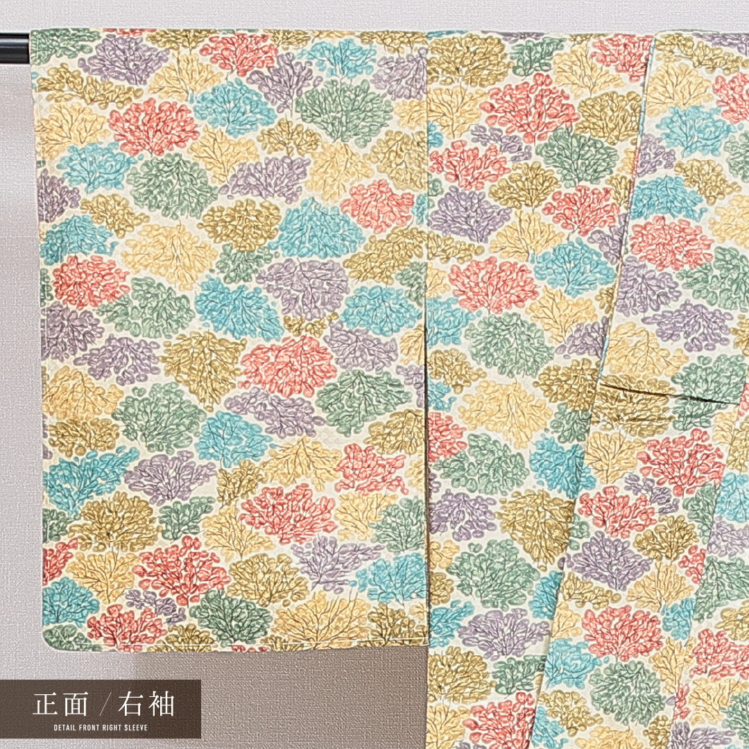 小紋 袷 身丈154cm 裄丈61cm 正絹 Aランク インフォーマル 広衿 Sサイズ 植物柄 多色系 RP 1221-16015