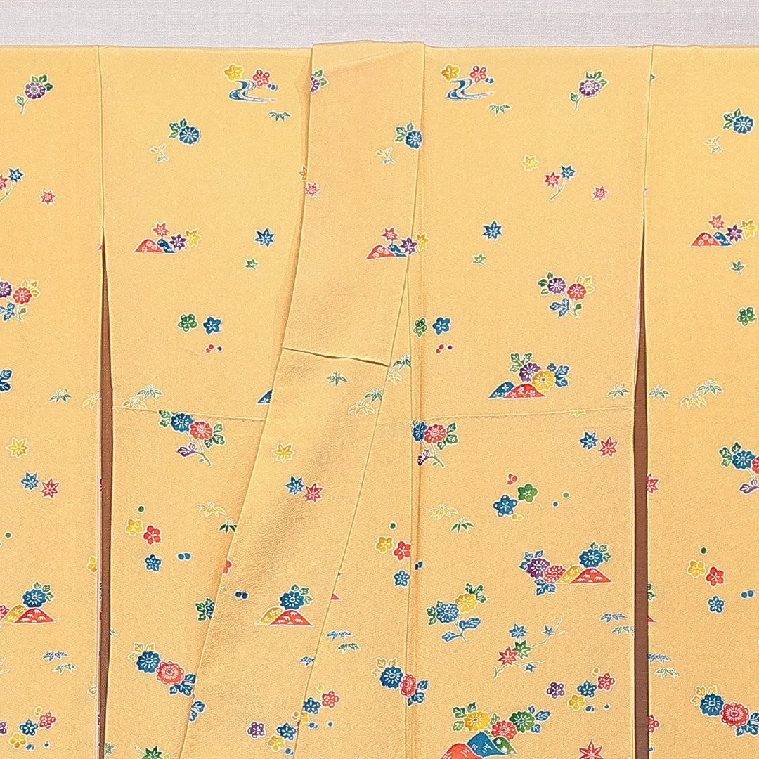 振袖 袷 身丈160cm 裄丈64cm セミフォーマル Cランク Lサイズ ポリエステル 洗える着物 広衿 菊 紅葉 1213-F0727