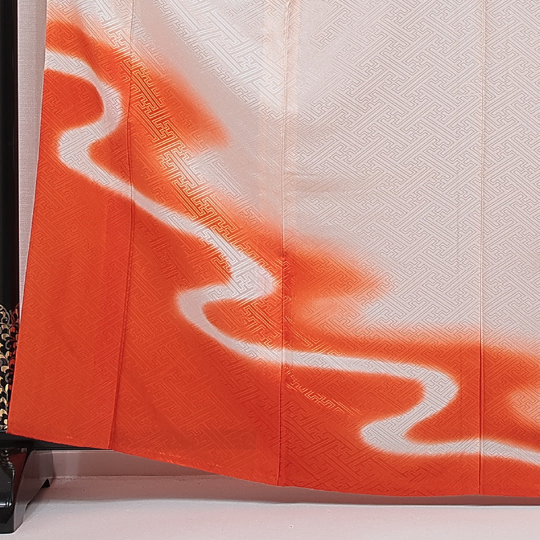 訪問着 洗える着物 単衣 身丈163cm 裄丈63cm ポリエステル Aランク Lサイズ バチ衿 セミフォーマル 紋意匠 紗綾形 流水 ピンク系 1212-15674