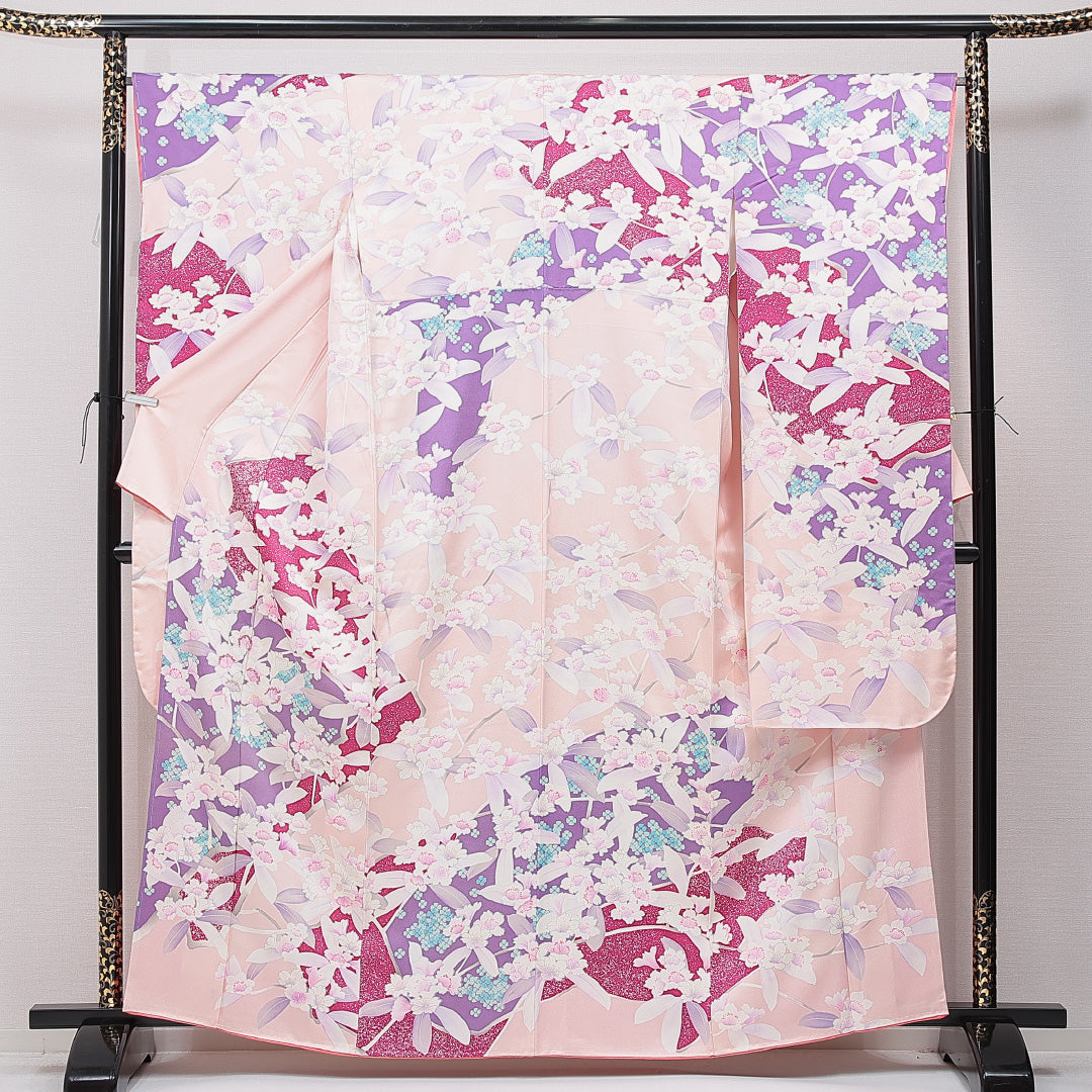 振袖 袷 身丈163cm 裄丈65cm フォーマル Aランク Lサイズ 正絹 広衿 桜 1213-F0731