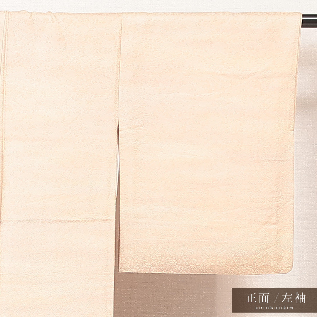 色無地 袷 身丈152cm 裄丈62cm 正絹 Aランク 一つ紋 紋意匠 (菊) セミフォーマル 広衿 Sサイズ 織り出し ガード加工 朱系 RP 1219-16877