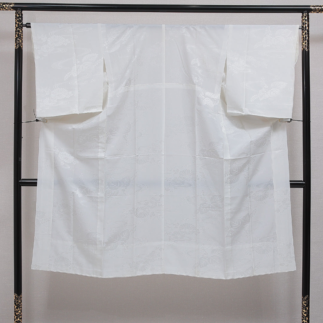 長襦袢 無双袖 身丈134cm 裄丈65cm 正絹 Sランク XLサイズ 菊 クリーム系 RP 1239-16629