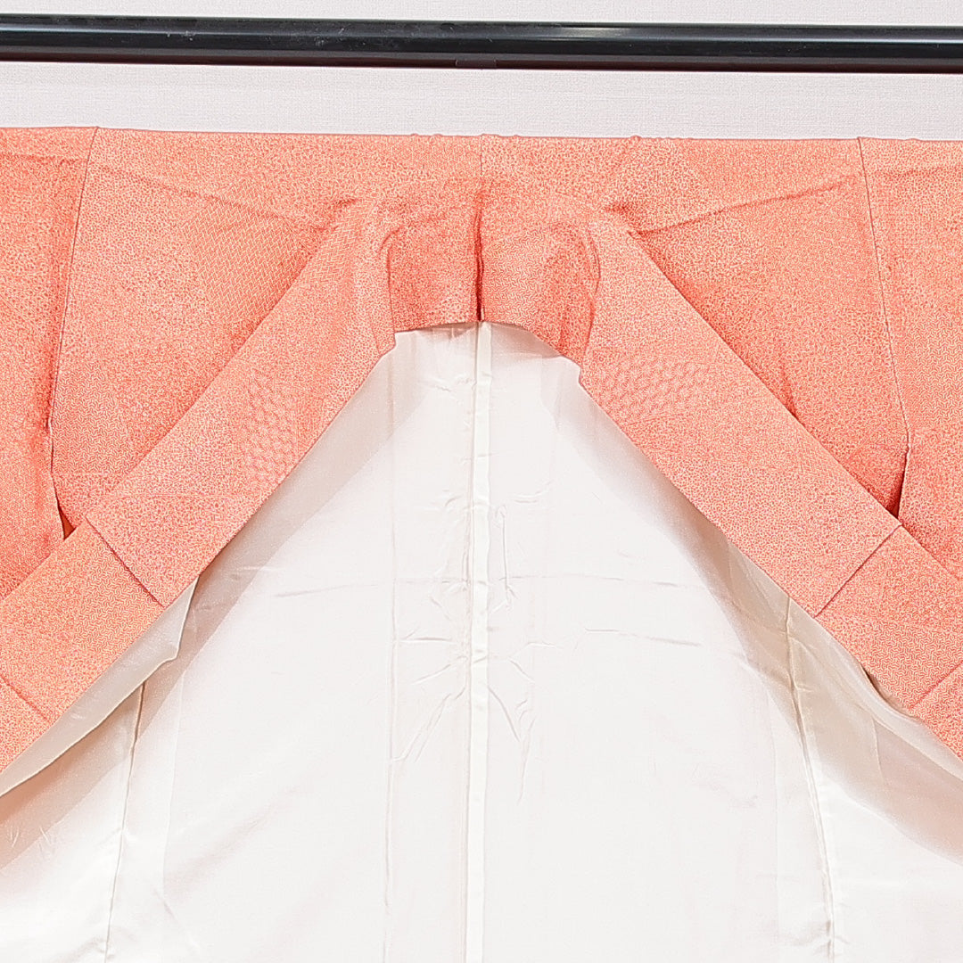 江戸小紋(寄せ柄) 袷 身丈154cm 裄丈63cm 正絹 伝統工芸士 金田今朝男 Cランク Sサイズ 広衿 インフォーマル 作家物 落款 朱系 1262-15687