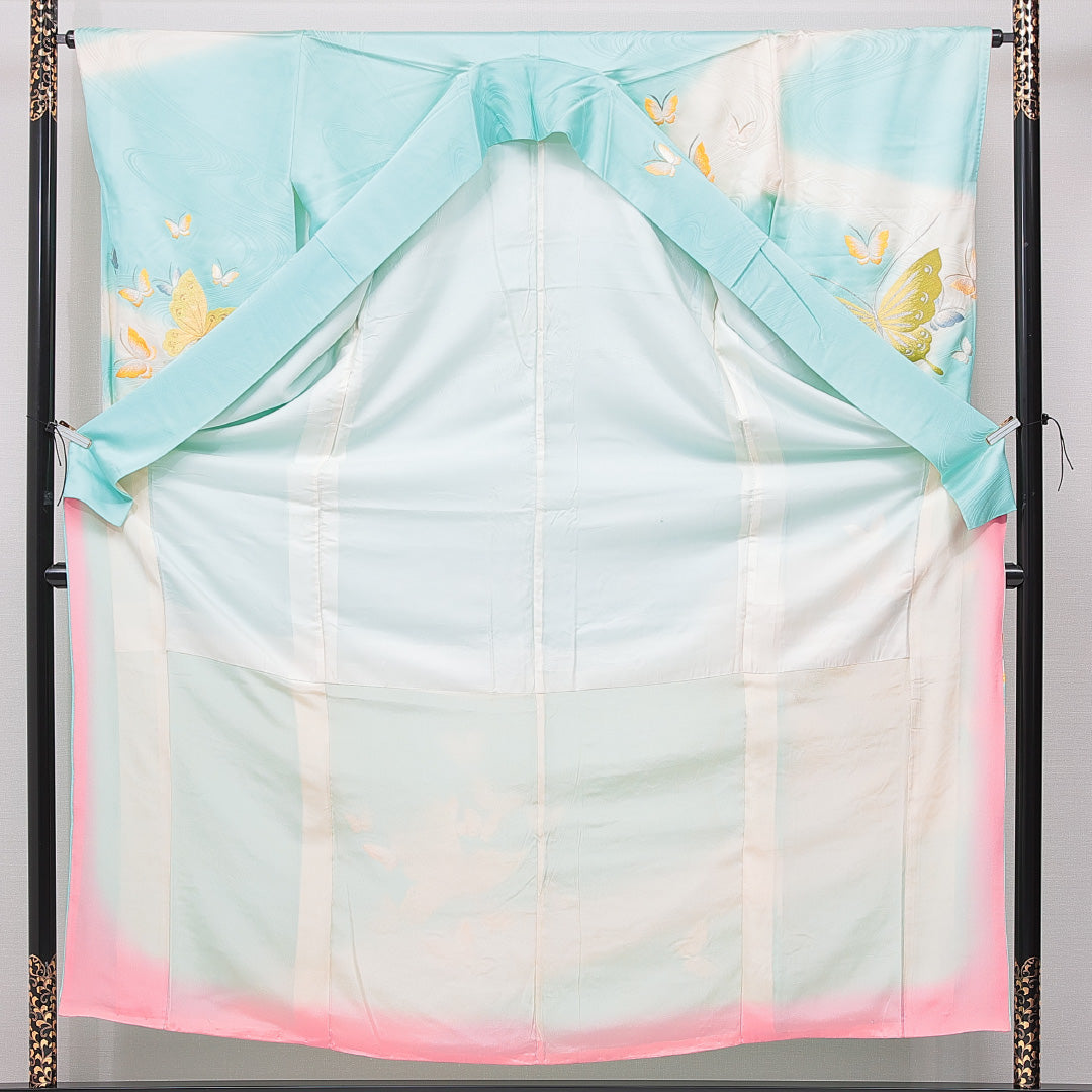 振袖 袷 身丈158cm 裄丈64cm フォーマル Cランク Mサイズ 正絹 広衿 蝶 刺繍 1213-F0650