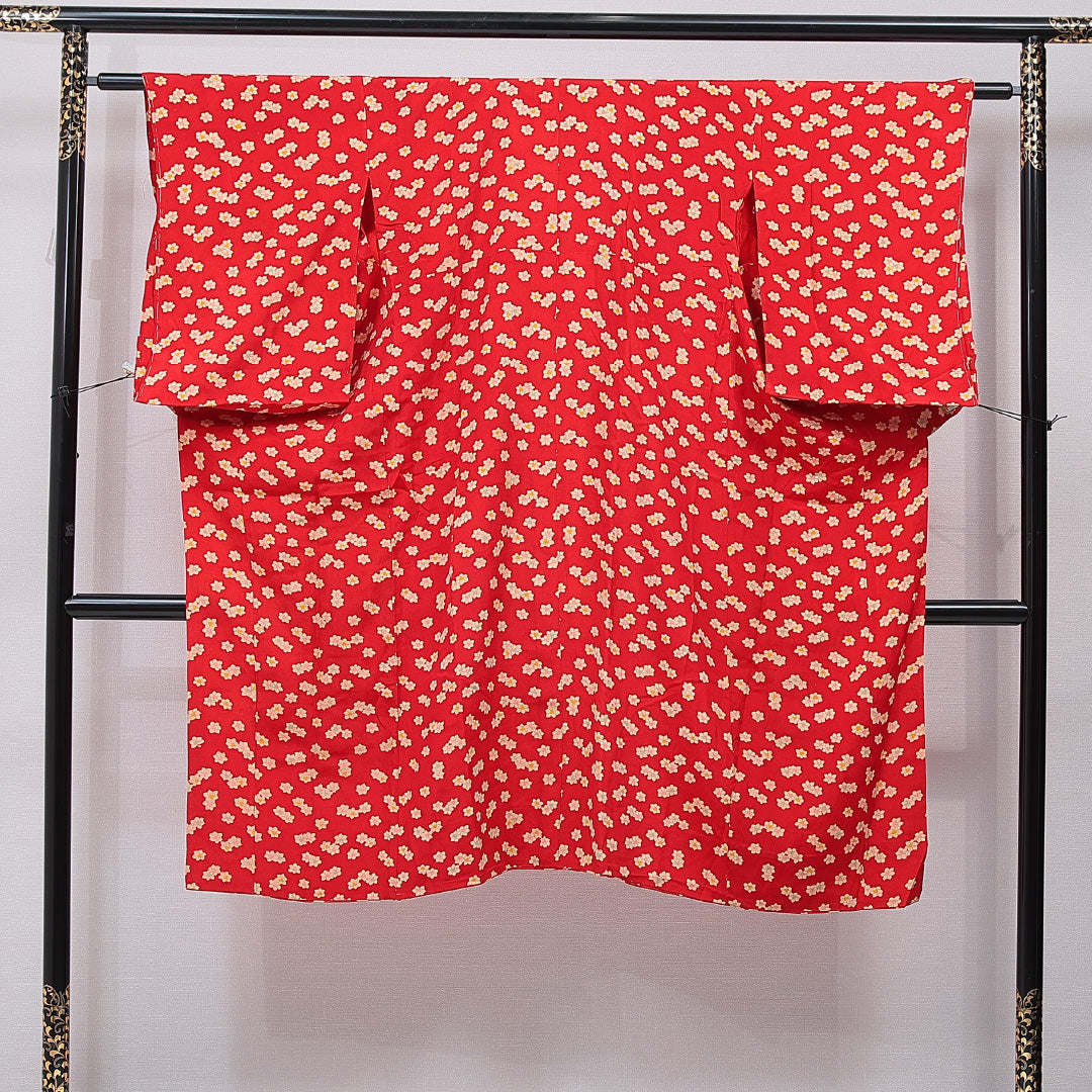 アンティーク 長襦袢 袷 身丈125cm 裄丈60cm 正絹 Aランク Mサイズ 花柄 赤系 RP 1239-15398
