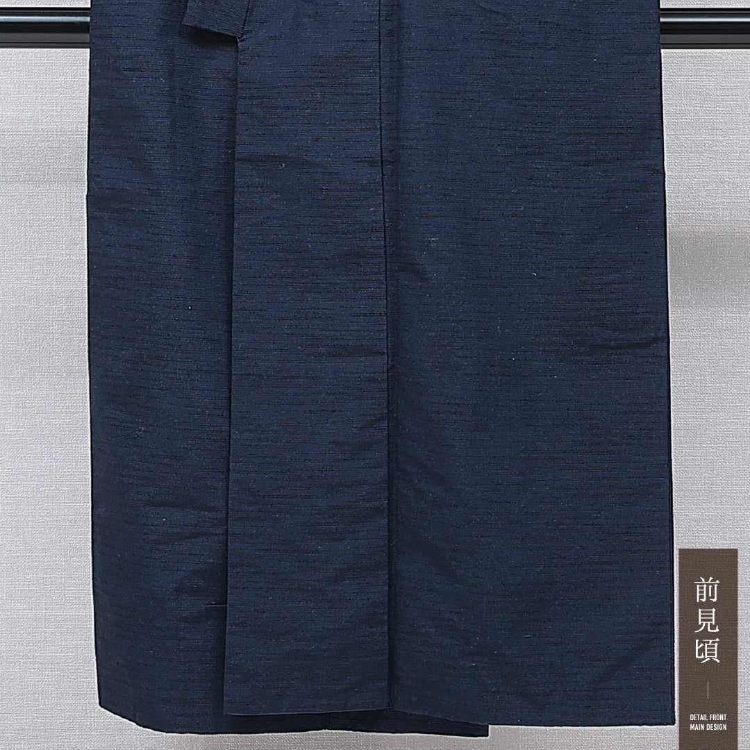 男着物 袷 身丈142cm 裄丈67cm 正絹 Cランク カジュアル 棒衿 Mサイズ 無地 紺系 LP 1224-15759