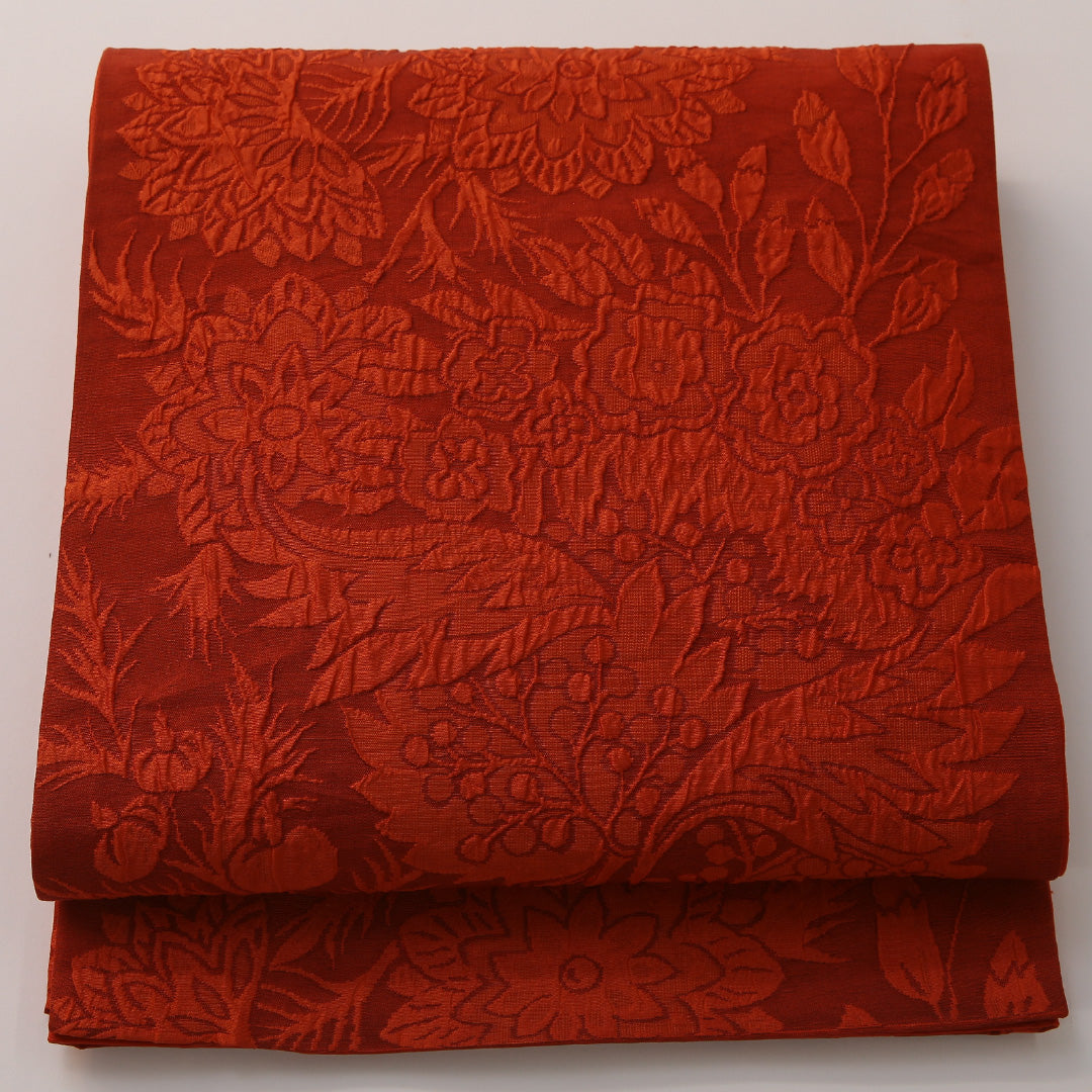 袋帯 帯丈436cm フォーマル 全通 未仕立て 帯芯なし Sランク 正絹 西陣織 唐華 朱系 1223-01880