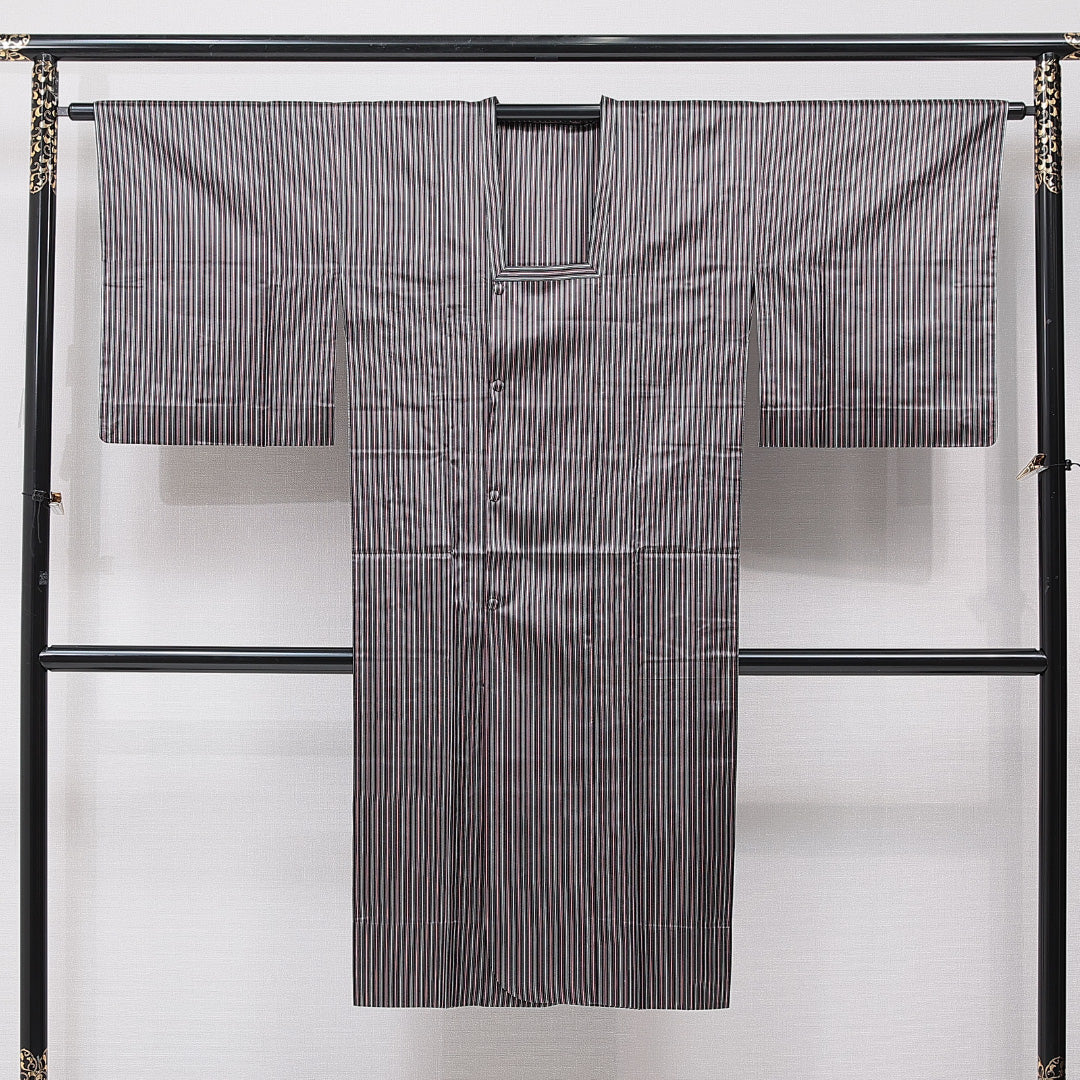 道行コート 単衣 身丈127cm 裄丈67cm 正絹 Sランク セミフォーマル Mサイズ 縞 多色系 RP 1237-15446