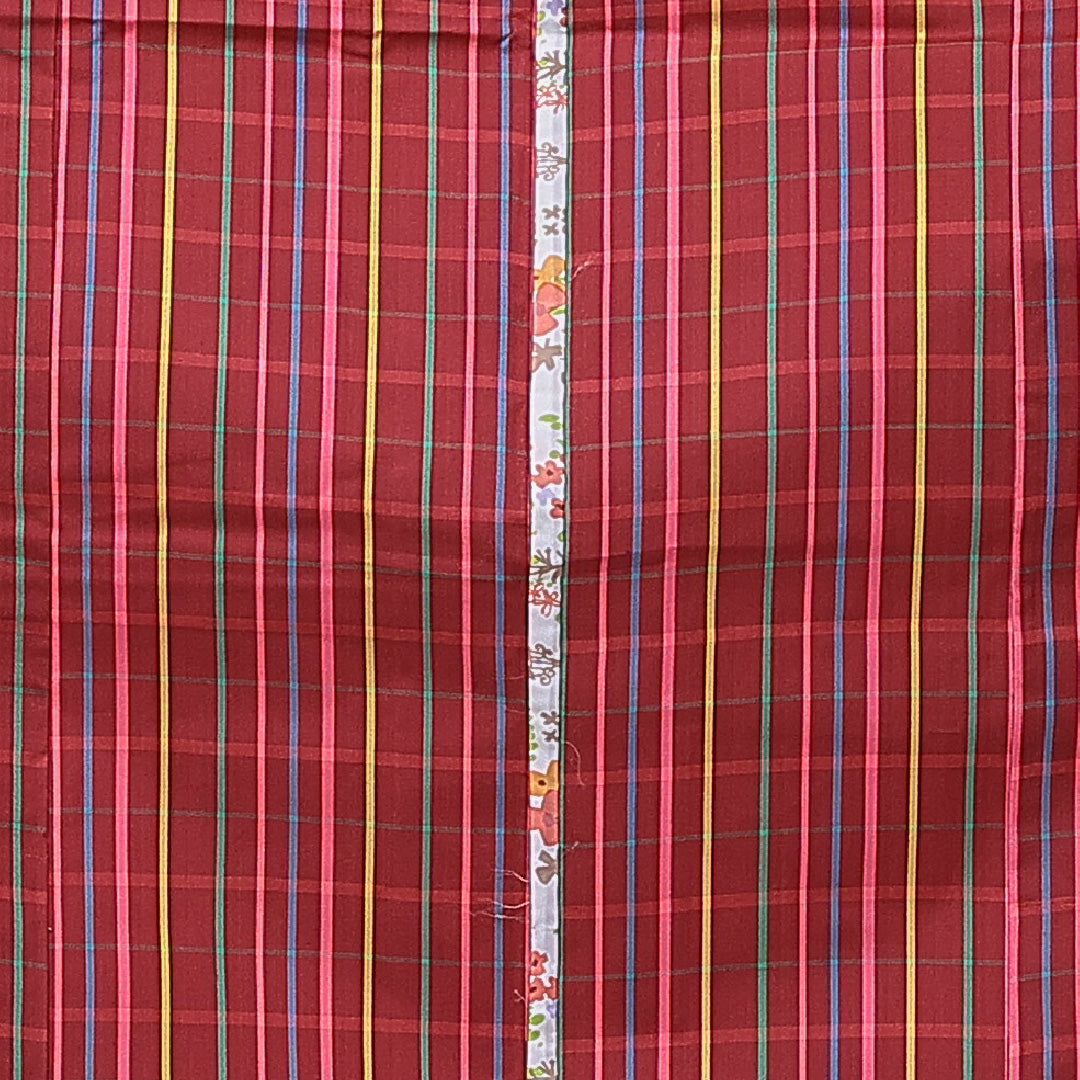 紬 アンサンブル 単衣 身丈153cm 裄丈63cm 正絹 Sランク Sサイズ バチ衿 カジュアル 肩当て 紐あり 縞 赤系 1216-15661