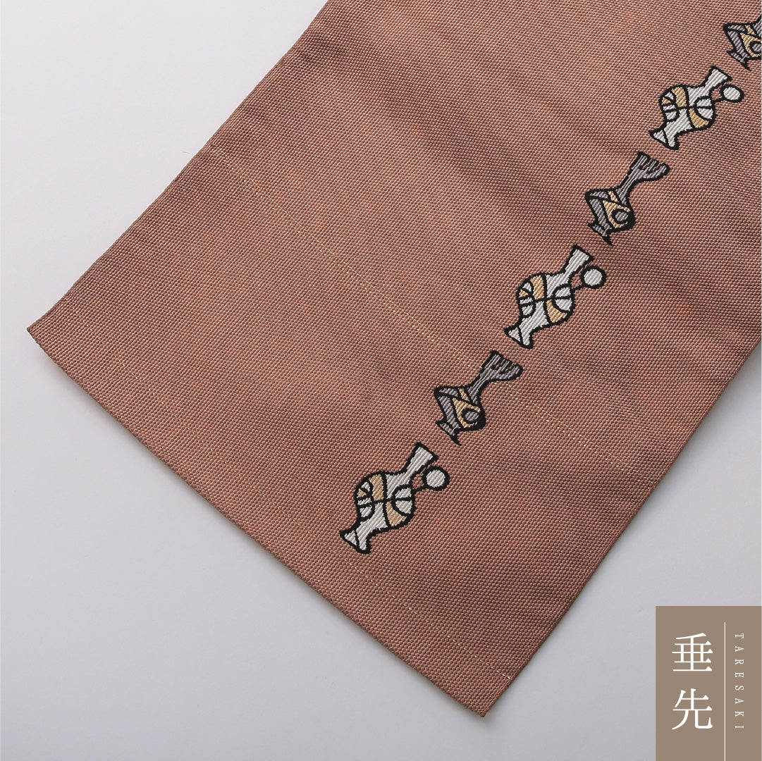 八寸名古屋帯 Aランク 帯丈348cm 正絹 六通 松葉仕立て 織り カジュアル 壺 淡い茶系 LP 1245-03368